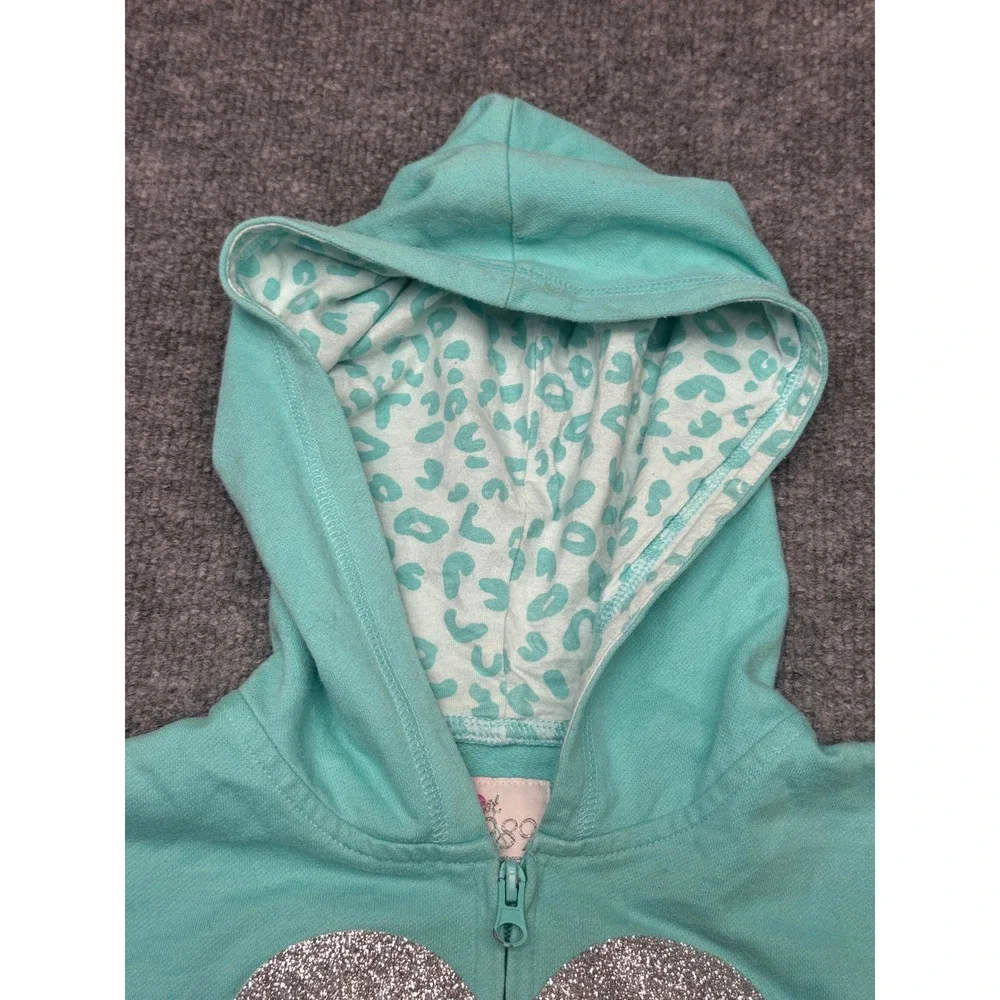 *The‎ Childrens Place Girls XL 14 Aqua Teal Silver Glitter Heart Zip Up Hoodie